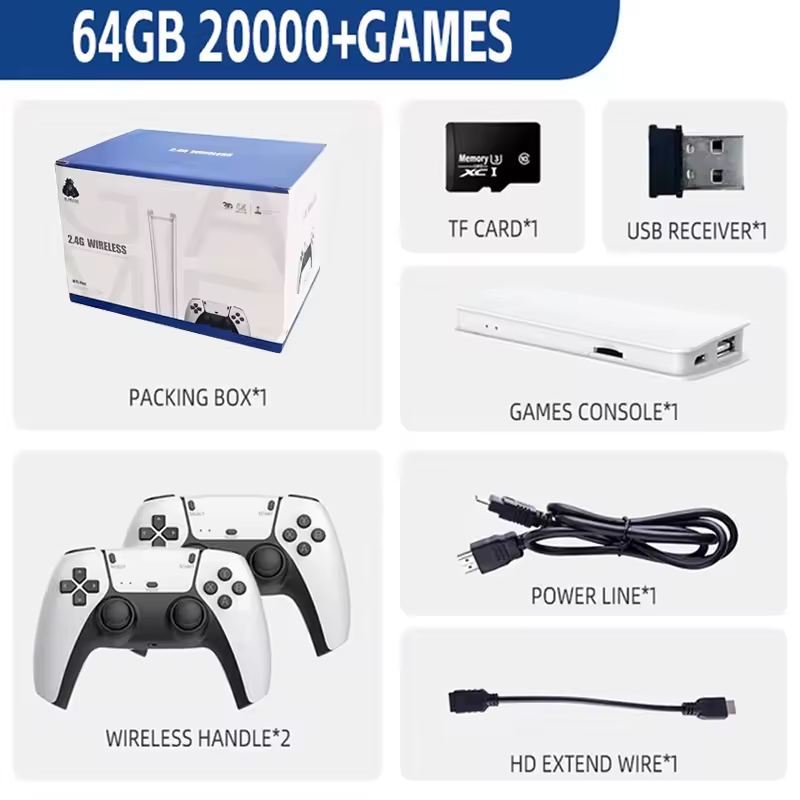 Consola Retro M15, 20.000 Juegos, 64GB, 2 controles Inalámbricos.